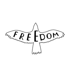 Freedom. Inspirational quote about freedom in flying bird.