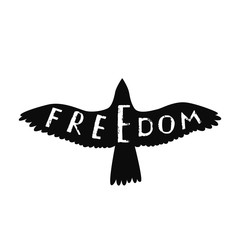 Freedom. Inspirational quote about freedom in shape flying bird. © Maroshka