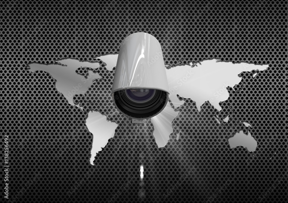 Poster composite image of security camera on grey map