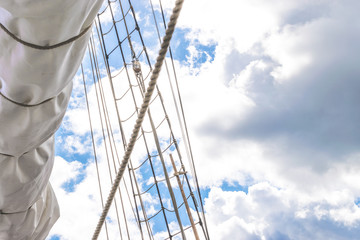 Obraz premium Mast, sails and shroud of a tall ship. Rigging detail.