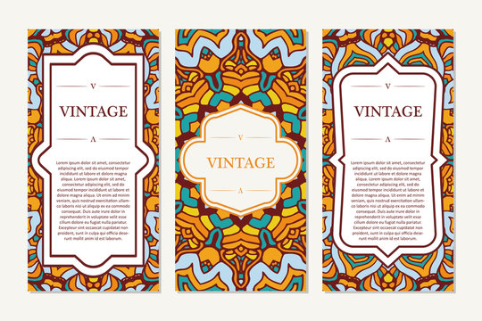 Retro hand-drawn card with mandala. Vintage background with place for text. Can be used for invitation, banner, others cards.