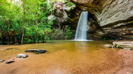 Fototapeta na wymiar Amazing Thailand of the hole waterfall (Sang chan waterfall) in Pha Taem National Park, Ubon ratchathani, Thailand.