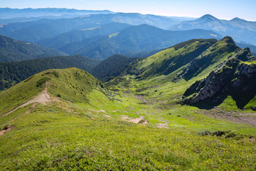 Fototapeta premium Panorama of mountains - Carpathian Mountains, Ukraine spring
