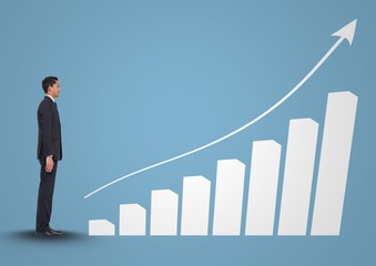 Composite image of Businessman Standing and looking at Graph