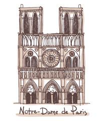 Naklejka premium Hand drawn sketch of the Notre-Dame de Paris, France. Vector drawing isolated on white background