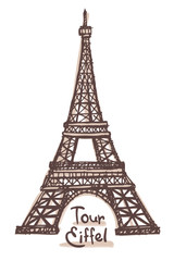 Hand drawn sketch of the Eiffel Tower, Paris, France. Vector drawing isolated on white background