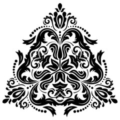 Oriental pattern with arabesques and floral elements. Traditional classic triangular ornament. Black and white pattern