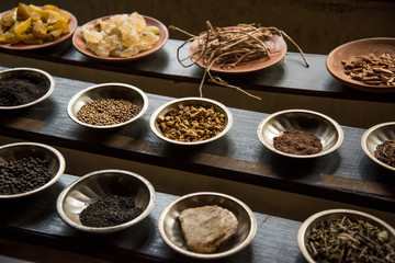 Different kinds of spices in metal dish