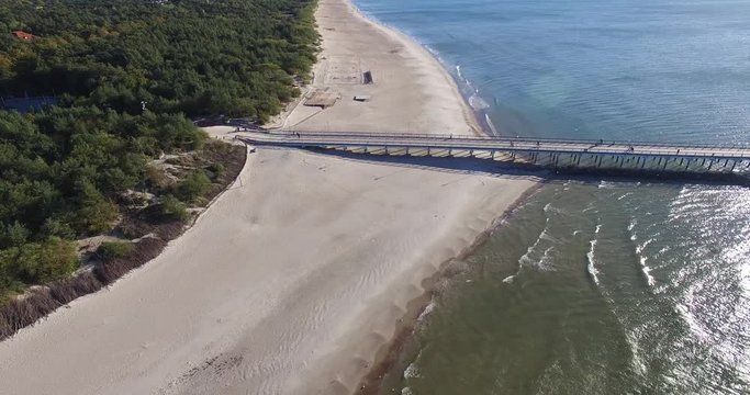 Aerial landscape, Baltic sea coast, Palanga bridge, beach overview. Lithuania - 1