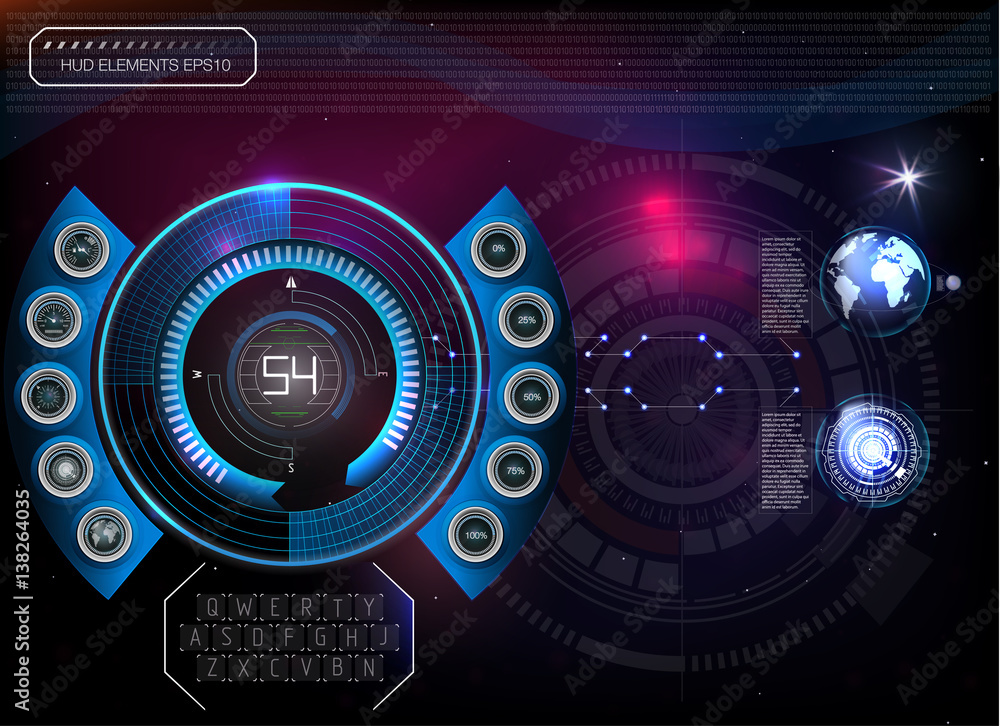 Poster abstract background with different elements of the hud. hud elements,graph.vector illustration.head-