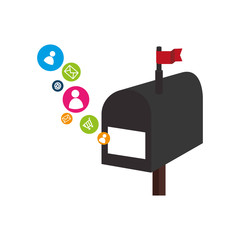 mailbox with social media icons vector illustration design