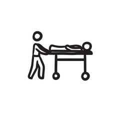 Man pushing stretchers sketch icon.