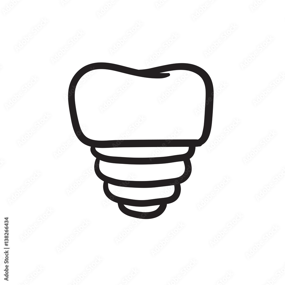 Sticker tooth implant sketch icon.