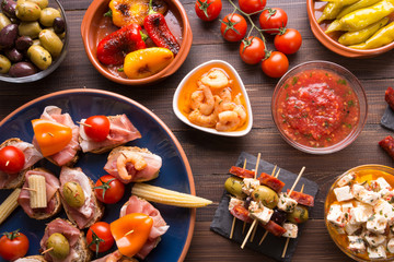 Top view of spanish tapas starters