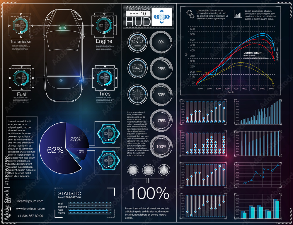 Poster abstract background with different elements of the hud. hud elements,graph.vector illustration.head-