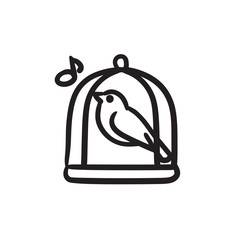 Bird singing in cage sketch icon.