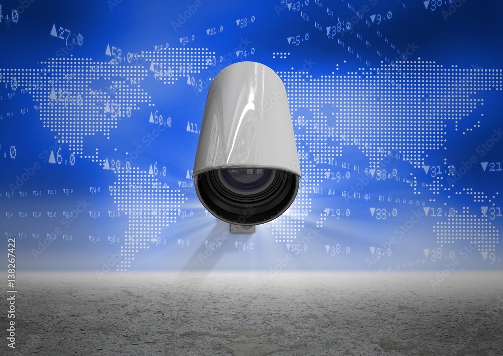 Poster composite image of security camera against white map background