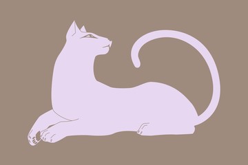 Cat lying down, pussycat silhouette. Vector image.