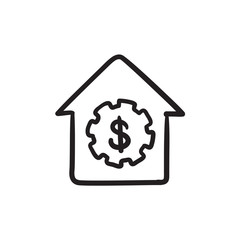 House with dollar symbol sketch icon.