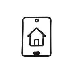 Property search on mobile device sketch icon.