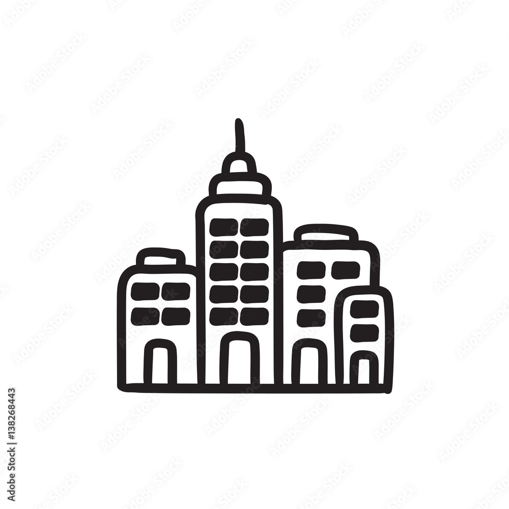 Sticker residential buildings sketch icon.