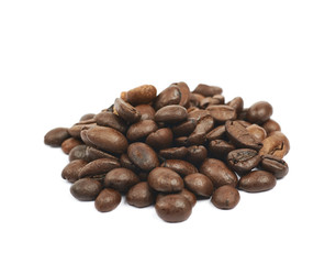 Pile of roasted coffee beans isolated