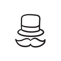 Hat and mustache sketch icon.