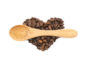 Heart shaped pile of coffee beans isolated