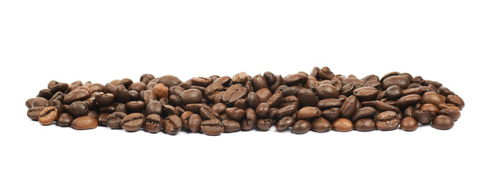 Line pile of coffee beans isolated