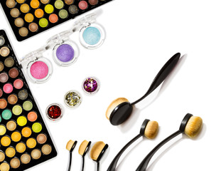 Professional make-up tools isolated on white. Beauty and fassion concept. Top view.