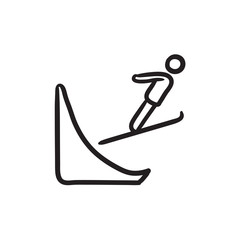 Ski jumping sketch icon.