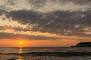 Fototapeta premium Amazing Sunrise Panorama from Beach of town of Tsarevo, Burgas Region, Bulgaria