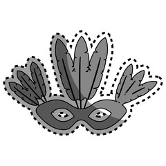 sticker gray silhouette mask with feathers brazil culture vector illustration