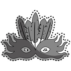 sticker gray silhouette mask feather carnival festival circus fair celebration vector illustration