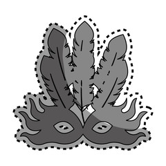 sticker gray silhouette carnival of teather mask with feathers vector illustration