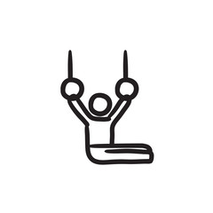 Gymnast on stationary rings sketch icon.