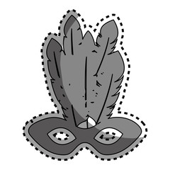 sticker gray silhouette mardi gras mask with feathers vector illustration