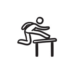 Man running over barrier sketch icon.