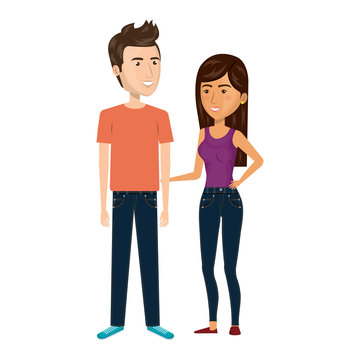 cartoon couple with casual clothes vector illustration
