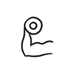 Arm with dumbbell sketch icon.