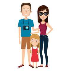 cartoon family in travel with camera vector illustration