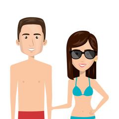 Obraz premium half body cartoon couple with summer swimsuit vector illustration