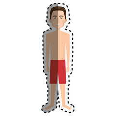 sticker cartoon fit man with sweatpants clothes vector illustration