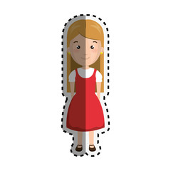 sticker cartoon blond girl with cute dress vector illustration