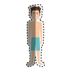 sticker cartoon fit man with short pants vector illustration