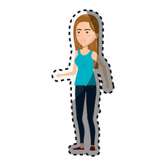 sticker cartoon caucasian woman in casual suit vector illustration