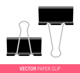 Vector illustration fo black metallic paper clips, isolated on a white background.