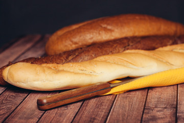 baguette flour products knife with wooden handle