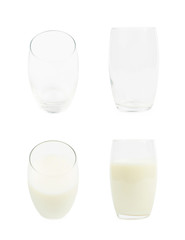 Tall glass filled with milk isolated