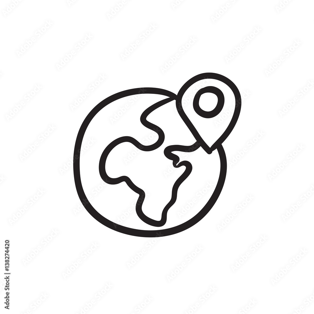 Poster globe with pointer sketch icon.